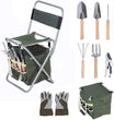 9 PCS Garden Tools Set, Ergonomic Wooden Handle and Sturdy Stool with Detachable Tool Kit